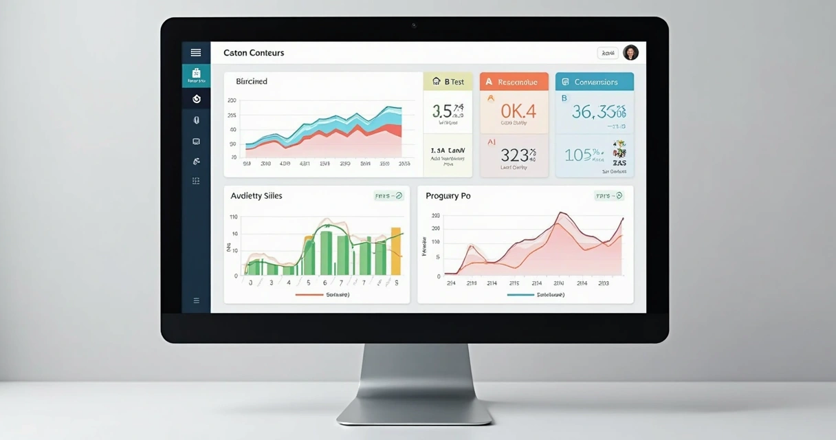 Dashboard de monitoramento de resultados de teste A/B com gráficos e métricas