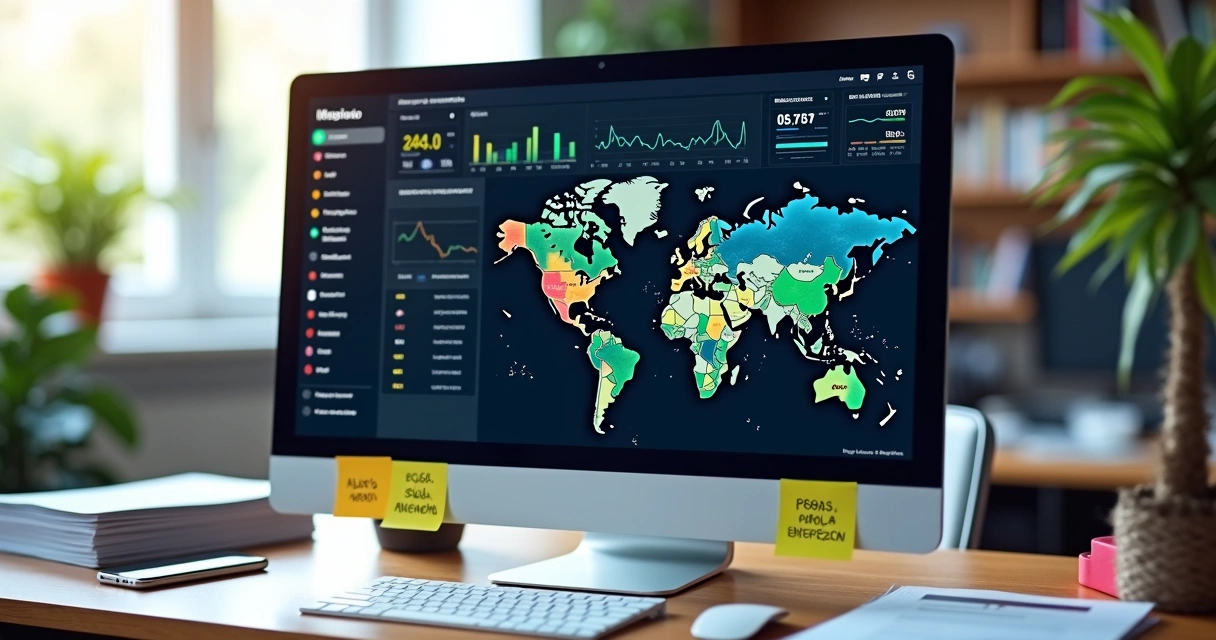 Tela de computador com gráfico de monitoramento e notificações de preços.