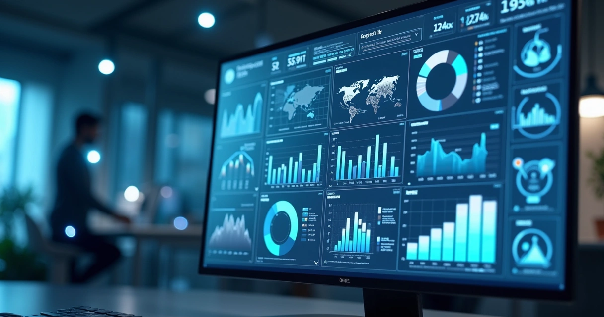 Painel de controle digital exibindo índices de risco de fornecedores com gráficos e mapas em alta resolução 