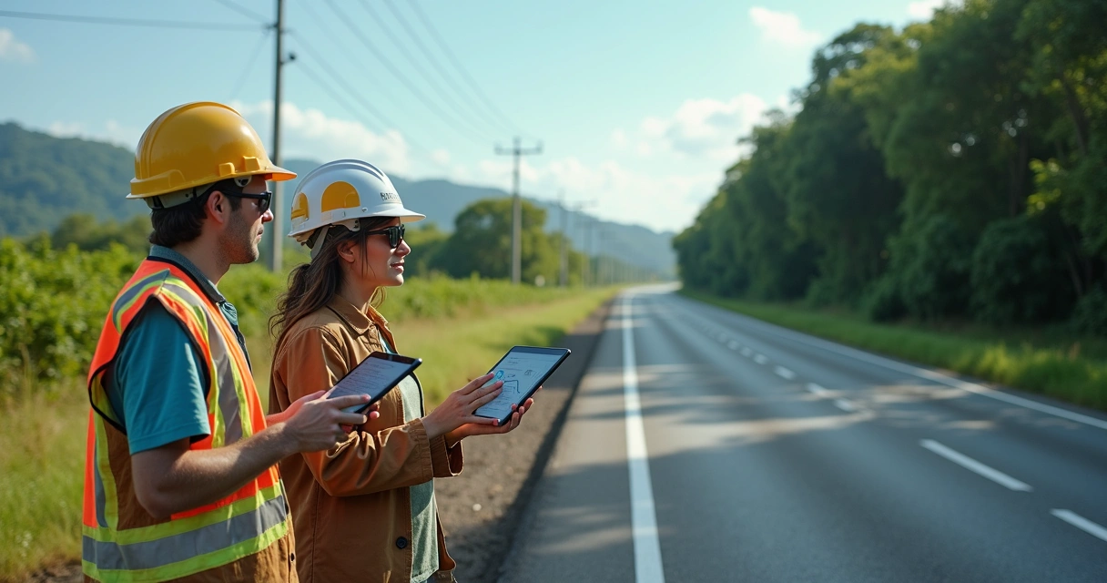 Equipe monitora dados ambientais em estrada arborizada