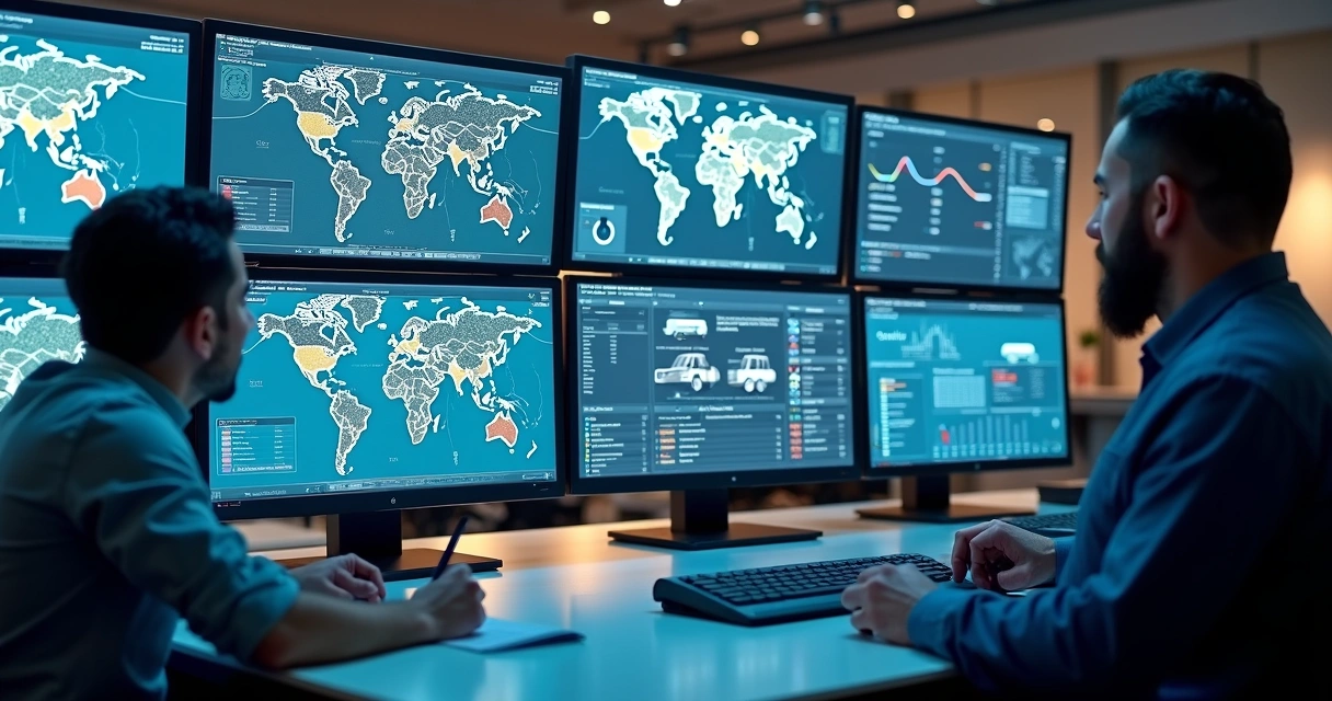 Painel de monitoramento de rotas em tempo real com mapa e indicadores 
