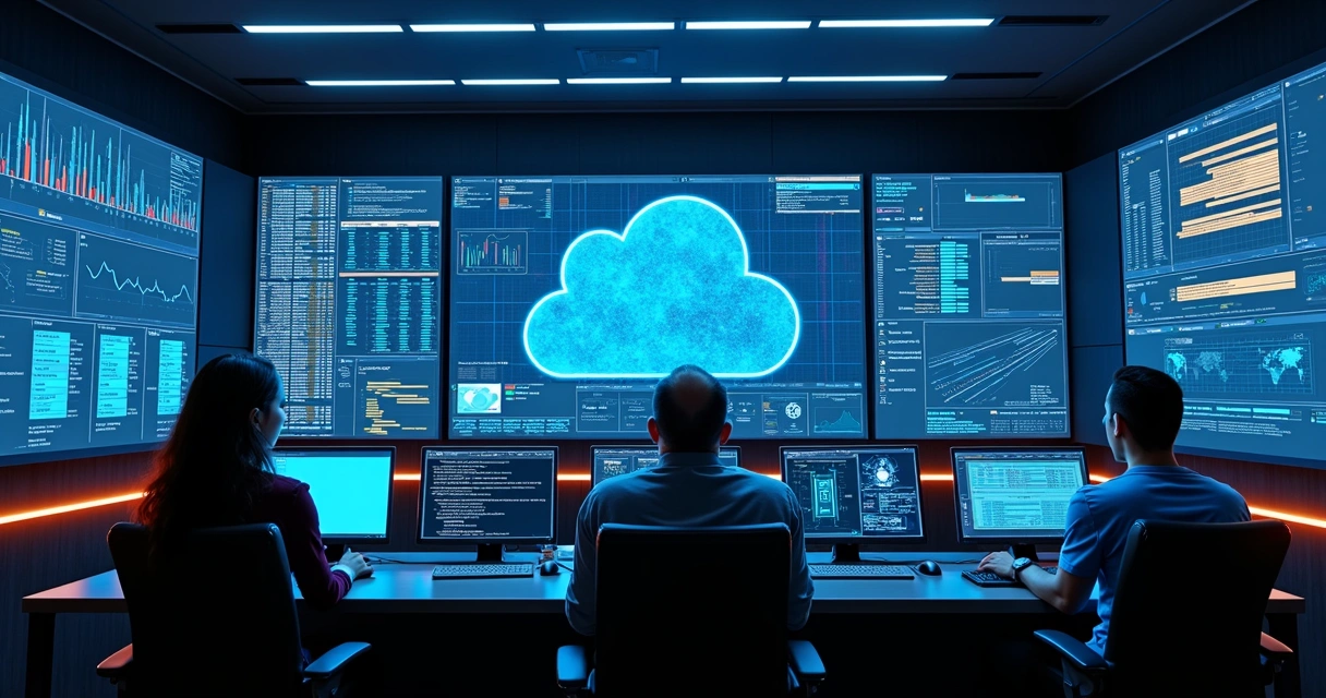 Centro de operações monitorando eventos de armazenamento em nuvem 