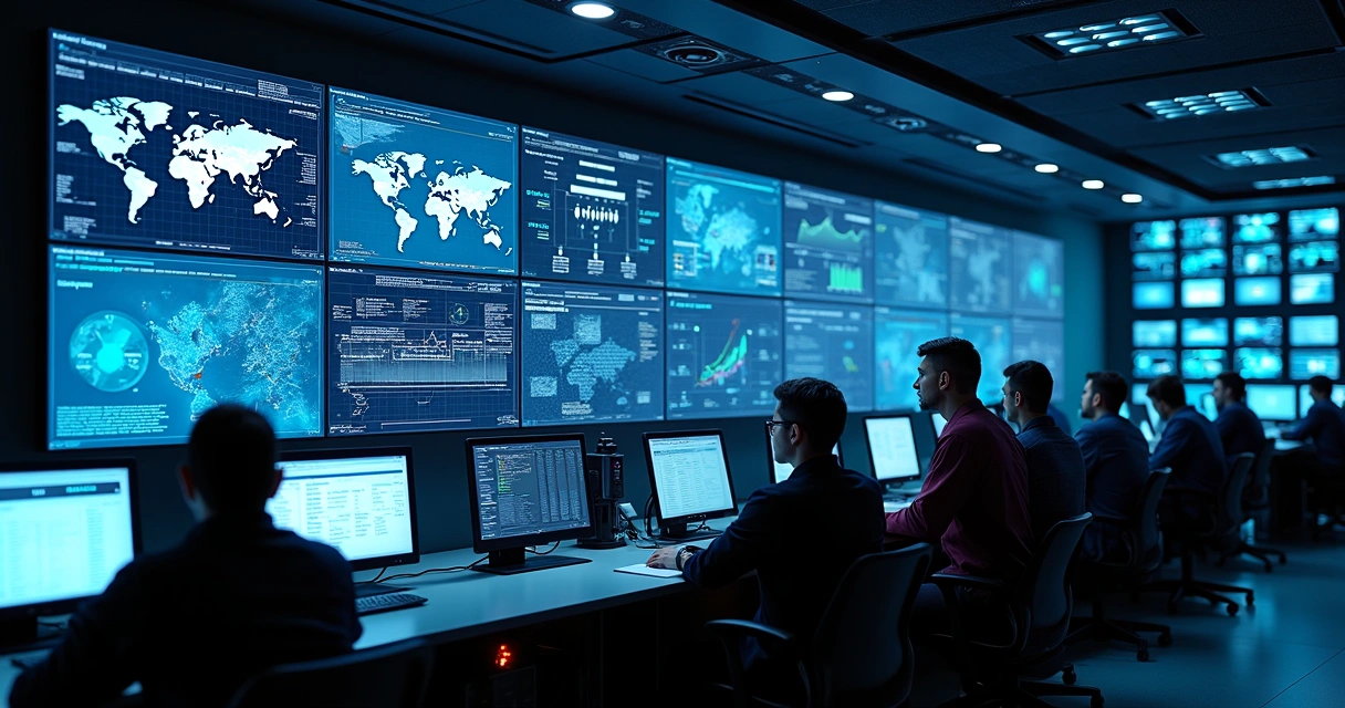 Telas de monitoramento de segurança de redes em ambiente corporativo