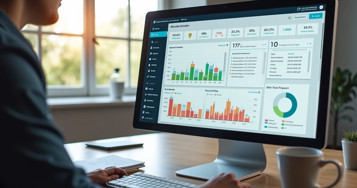 Painel de monitoramento WordPress com diversos gráficos e notificações 