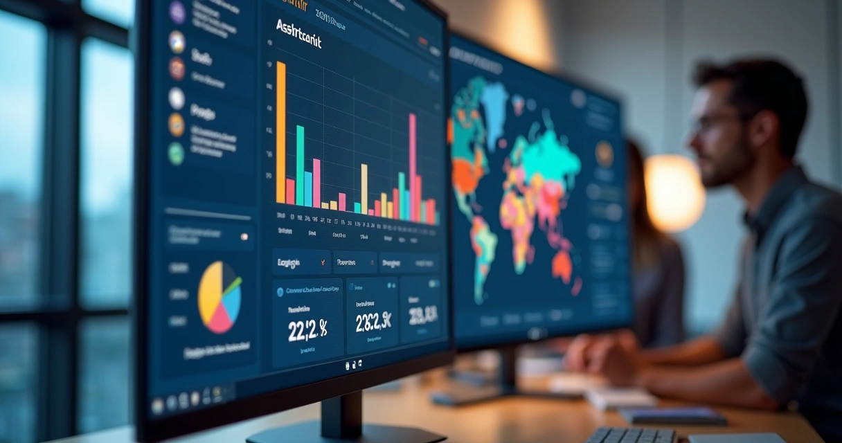 Dashboard de monitoramento de SLA em tela de computador no escritório 