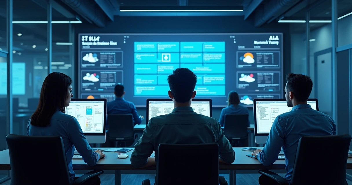 Dashboard de monitoramento de SLA de TI em tela de computador 