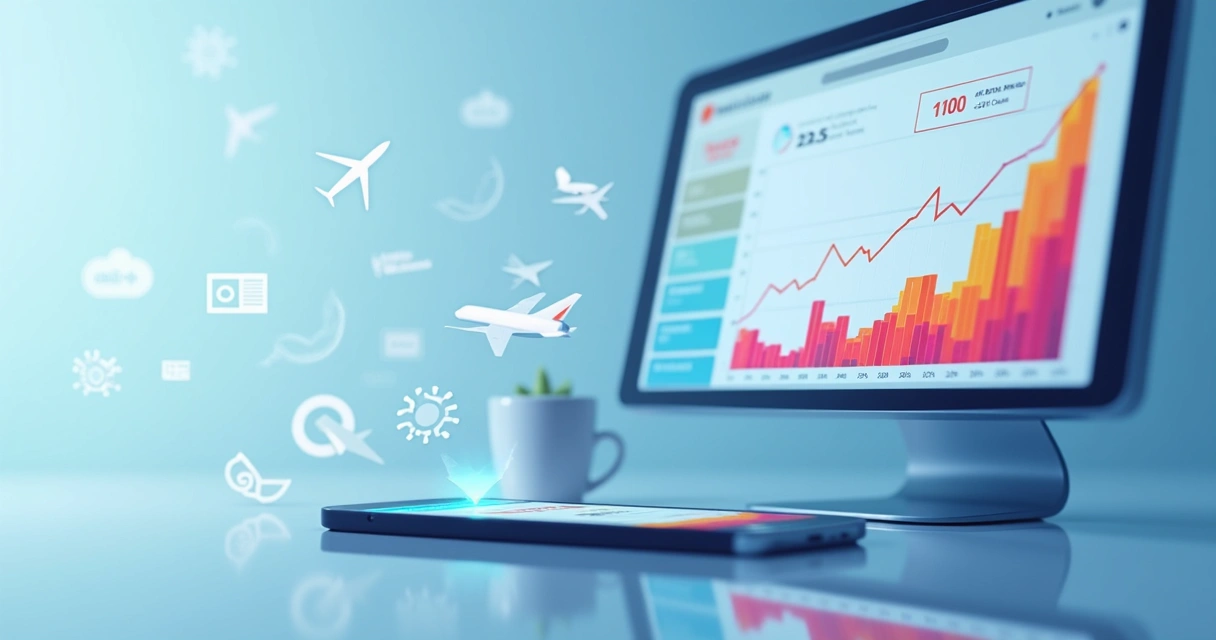 Tela de computador mostrando gráficos de variação de preços de passagens