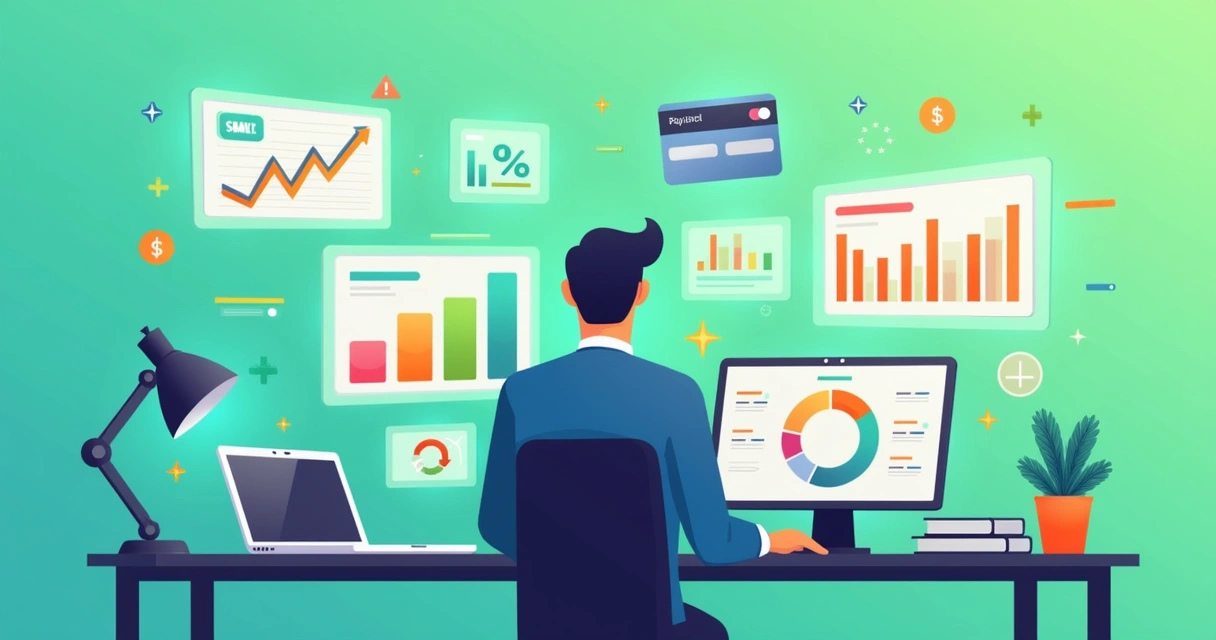 Pessoa analisando diferentes taxas de meios de pagamento em gráficos 