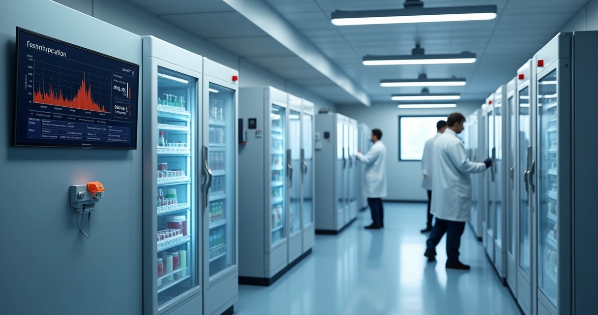 Laboratory with temperature sensors installed in freezers and refrigerators