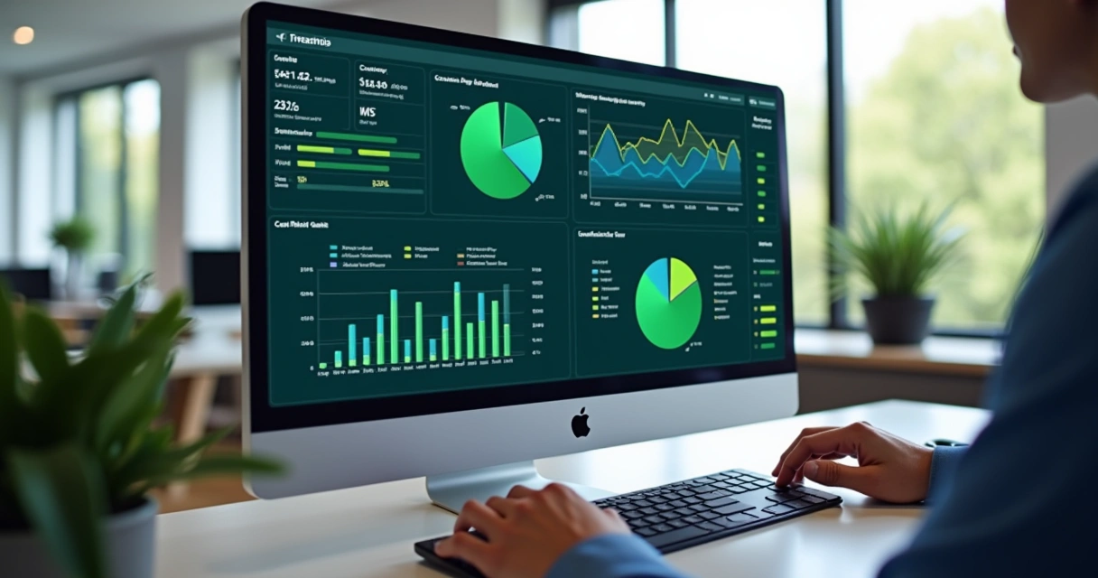 Dashboard digital mostrando gráficos de custos em tempo real 