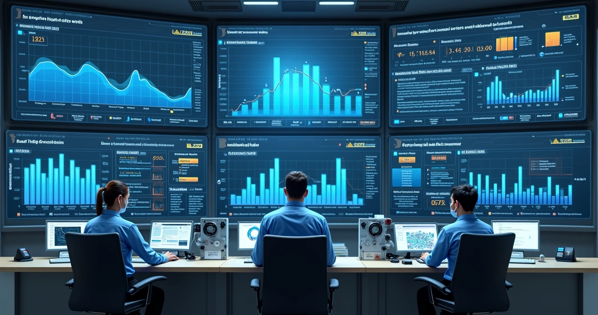 Tela digital mostrando gráficos de consumo de água na indústria 