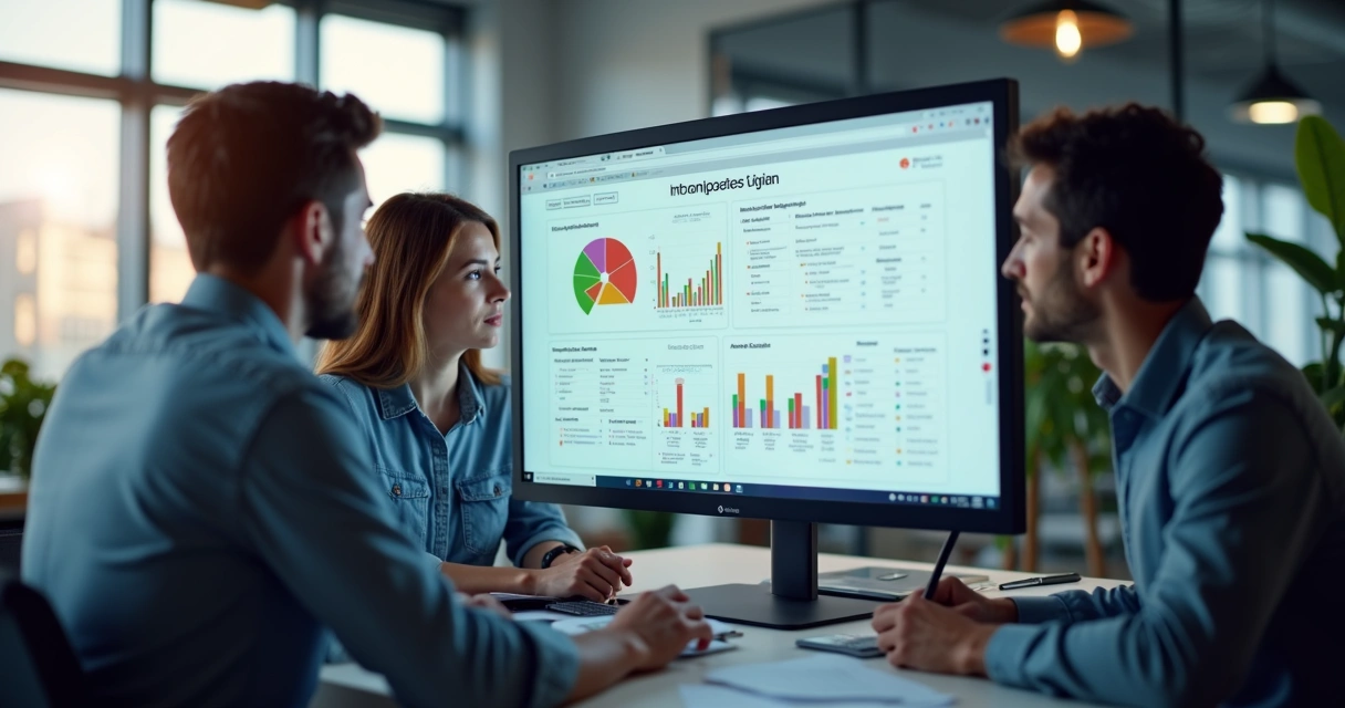Tela de computador com dashboard de gestão de terceiros e gráficos coloridos 