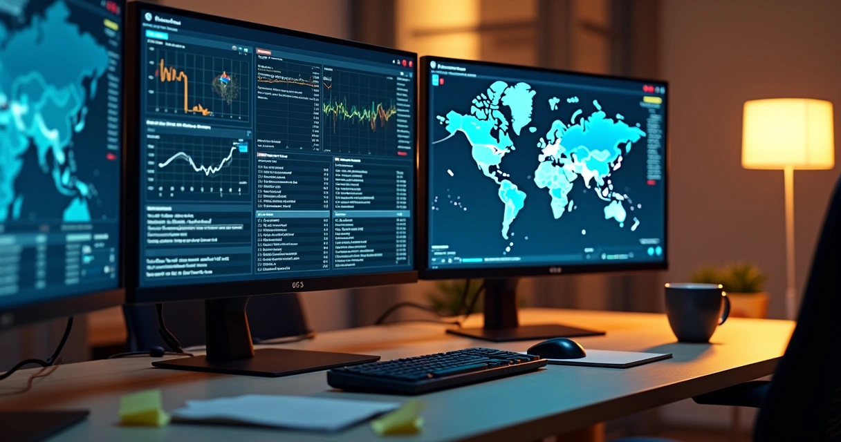 Dashboard de monitoramento de TI com gráficos de rede