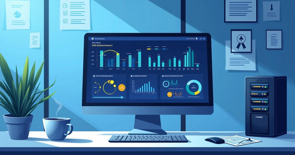 Tela de computador mostrando dados de monitoramento remoto em tempo real de UPS 