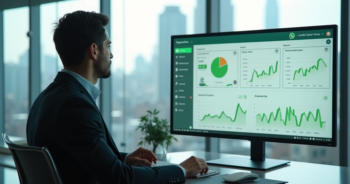 Gestor analisando dashboard de monitoramento de vendas no WhatsApp 