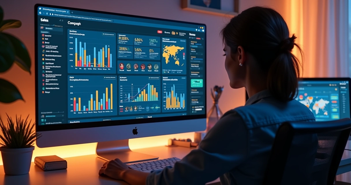 Pessoa analisando gráficos de vendas em dashboard digital