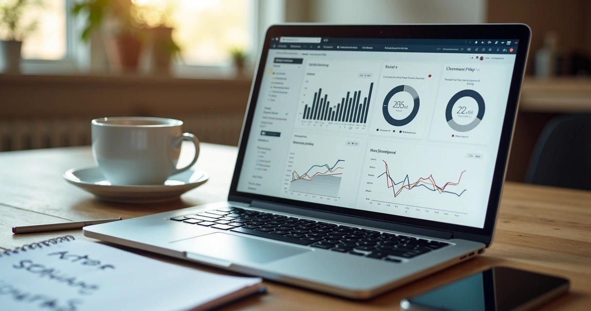 Dashboard com métricas de squads na tela do notebook 