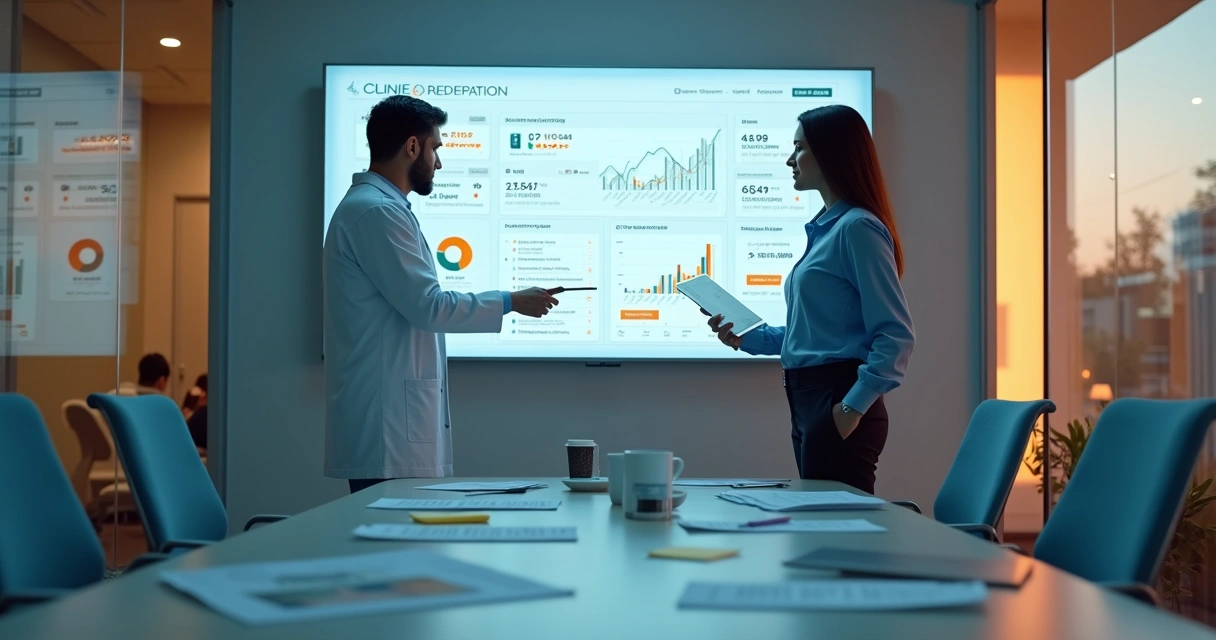 Painel de monitoramento de reputação online de clínica odontológica em tela grande 