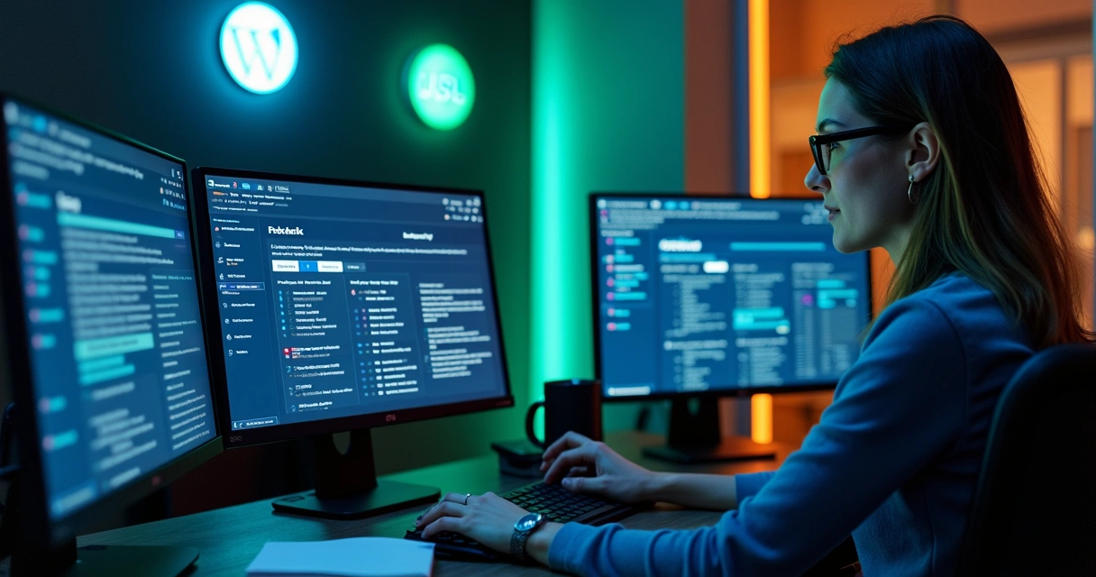 Person monitoring website security dashboard. 