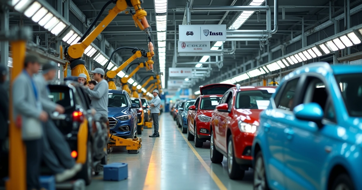 Lista Atualizada de Indústrias no Brasil por Setor e Região 10 Linha de montagem automotiva com carros coloridos