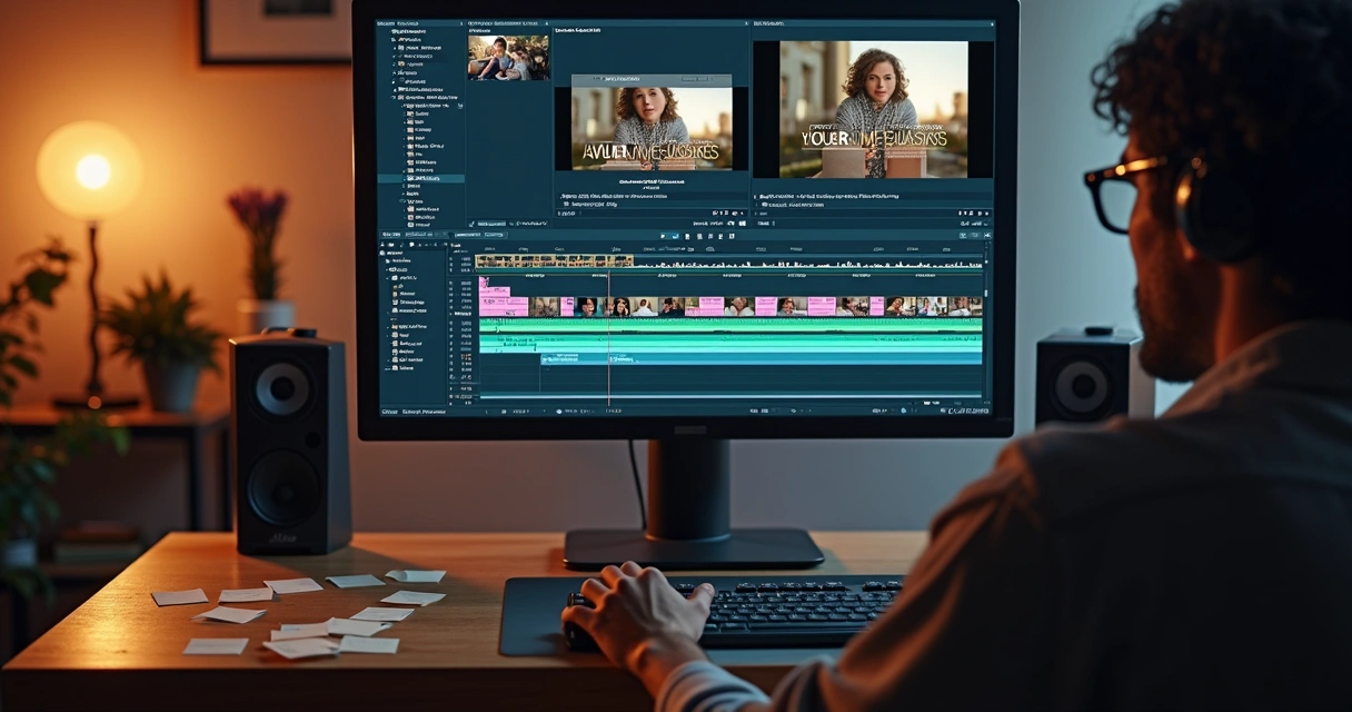 Sequence of scenes in an editing timeline for quick montage