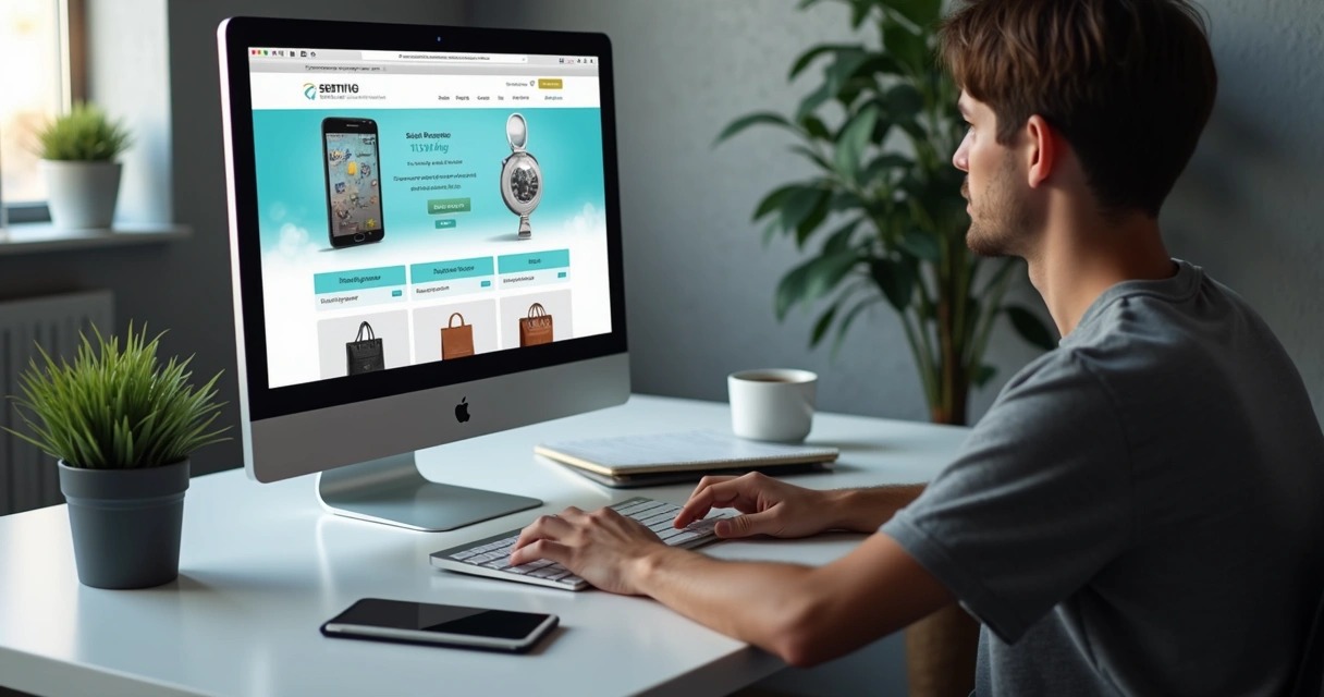 Pessoa montando loja virtual no computador