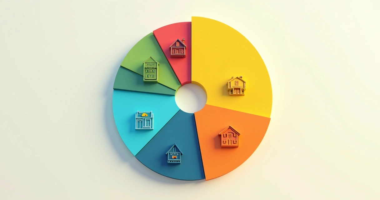 Pie chart showing monthly homeownership costs split across mortgage, taxes, insurance, HOA, utilities, and maintenance. 