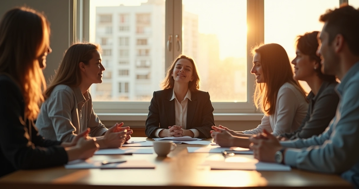 Person pausing with eyes closed in group, others quietly watching