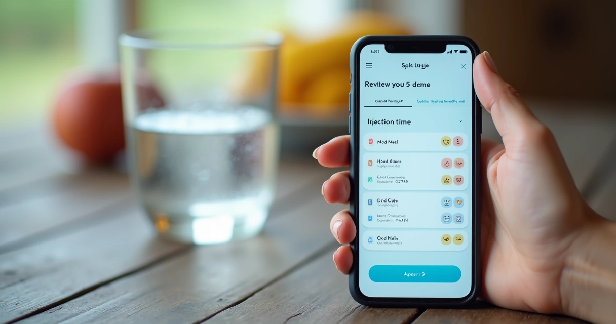 App screen displaying mood and food log entries for a GLP-1 medication user 