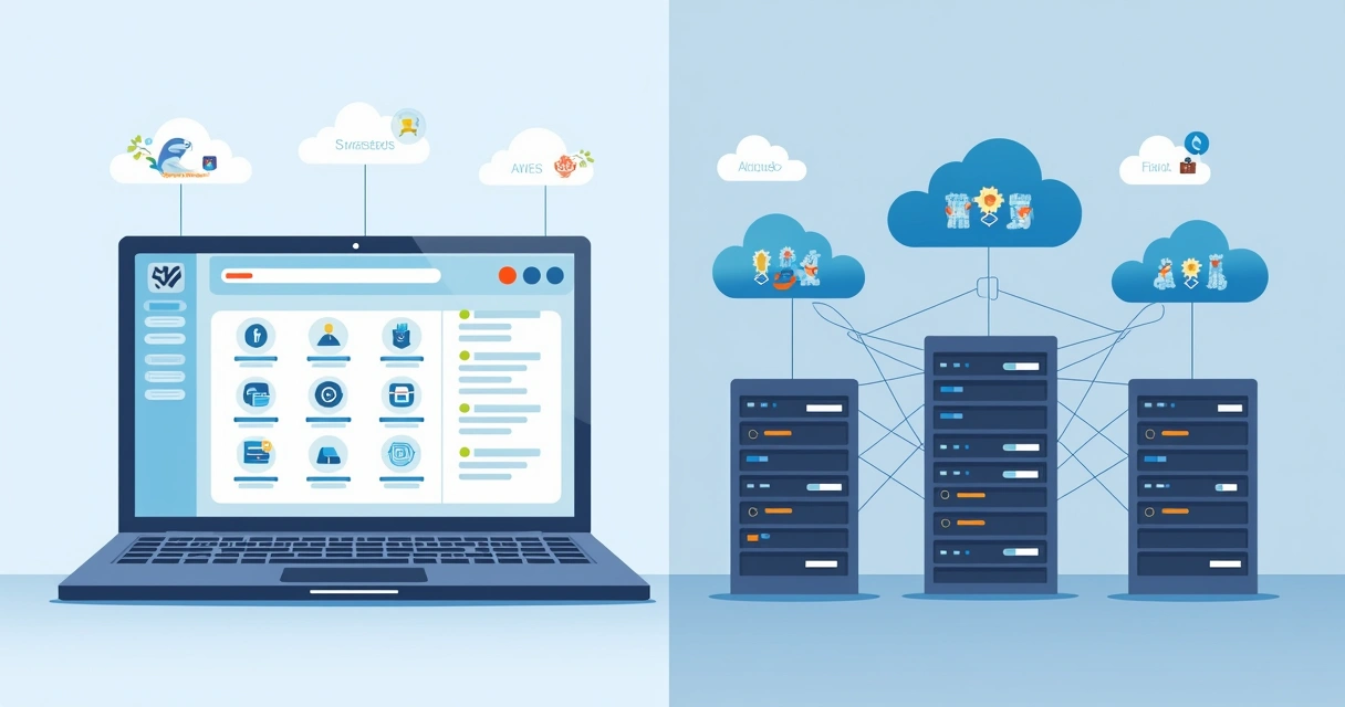 Tela dividida mostrando interface do MoodleCloud à esquerda e arquitetura da AWS à direita 