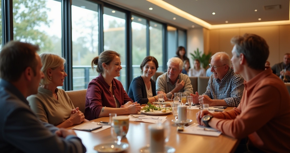 Moradores em área comum de condomínio após reserva bem-sucedida 
