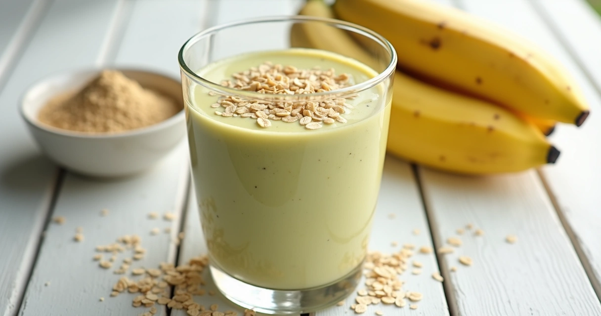 Copo de suco cremoso de banana com moringa e aveia 
