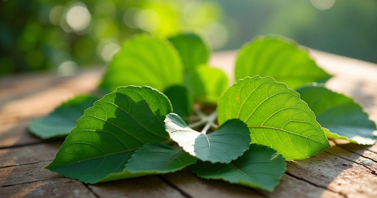 Detalhe de folhas de moringa fresca