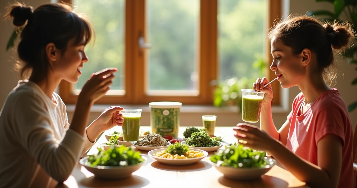 Jovens tomando cápsulas de moringa junto ao café da manhã