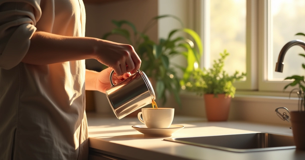 Person starting morning coffee routine. 