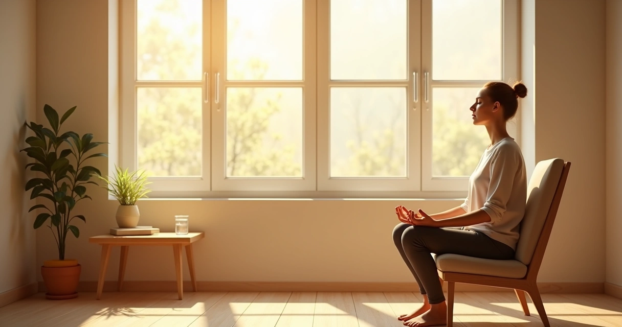 Person near a window doing morning breathing practice
