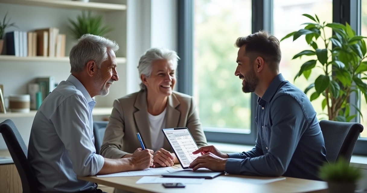 Mortgage adviser discussing refinance options with a couple 