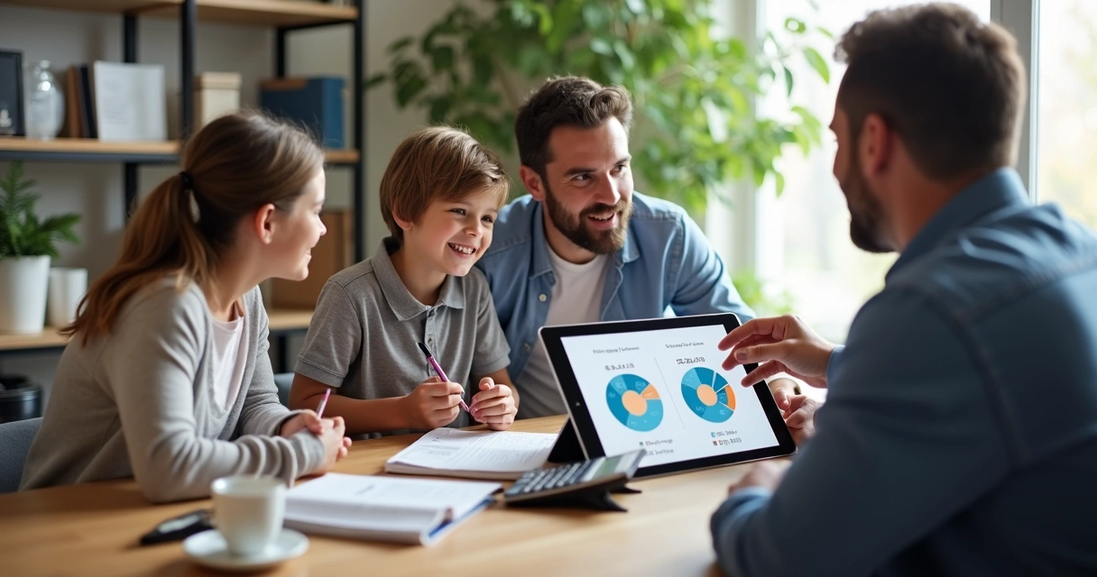 Homebuyers reviewing mortgage options on tablet 