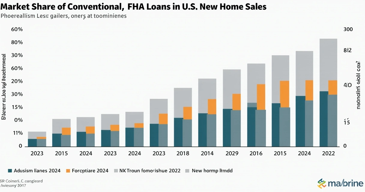 Bar graph comparing market share of conventional and FHA loans in new home sales.