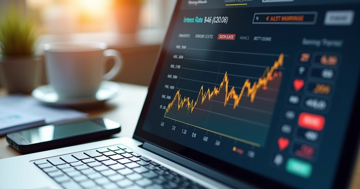 Digital dashboard with mortgage calculator and live rate chart. 