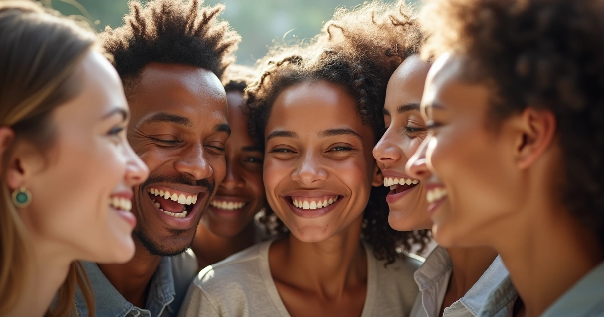 Grupo de pessoas diferentes formando um mosaico de rostos, transmitindo sensação de confiança 