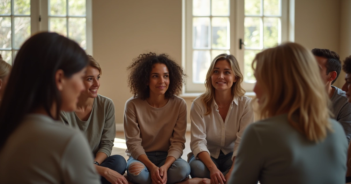 Diversidade de pessoas sentadas refletindo juntas 