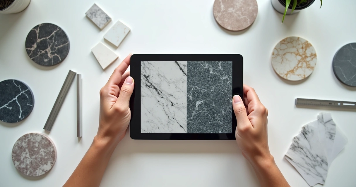 Amostras digitais de pedra são analisadas em tablet 