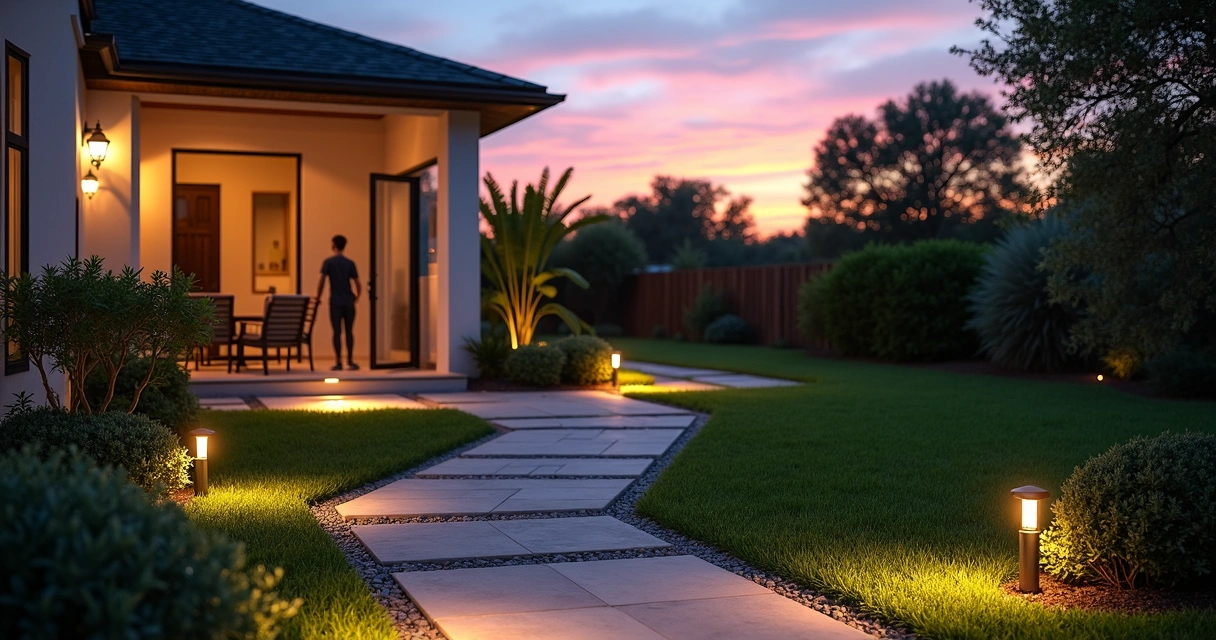 Motion and timer-based lighting system at backyard patio, Central Florida 
