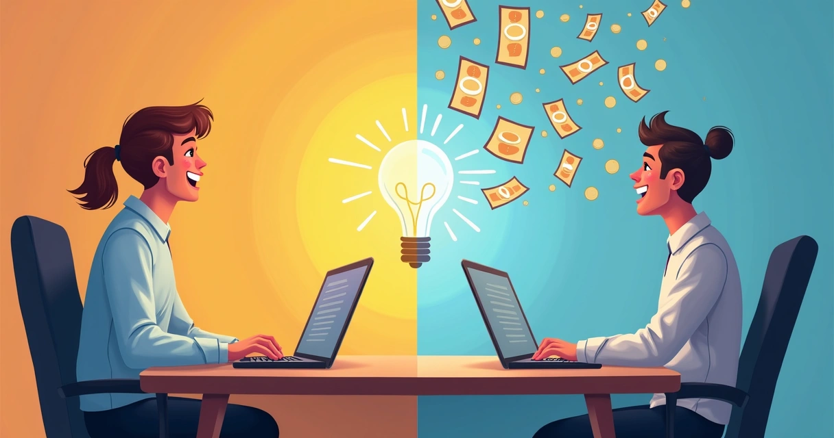 Representação visual da diferença entre motivação intrínseca e extrínseca, com uma pessoa motivada internamente e outra buscando recompensas externas. 