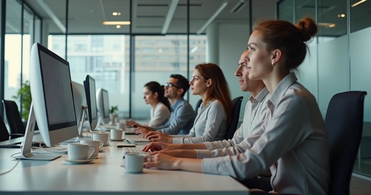 Equipo de trabajo desmotivado en oficina moderna 