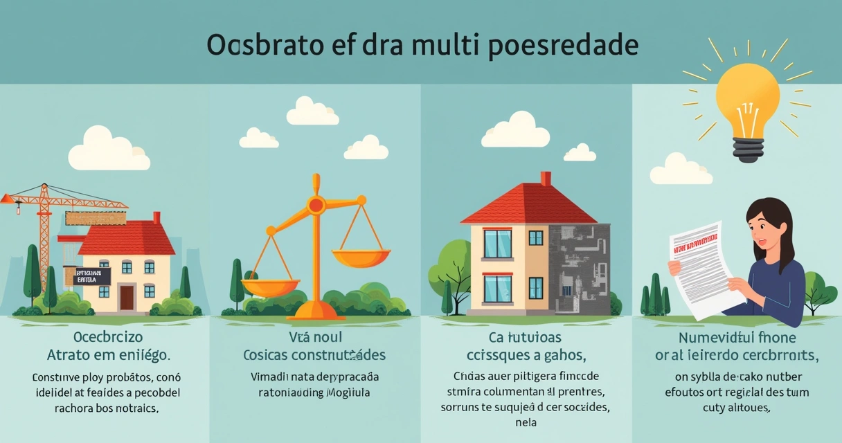 Ilustração dos motivos para solicitar distrato de multipropriedade: atraso, vícios, enganos e problemas financeiros.