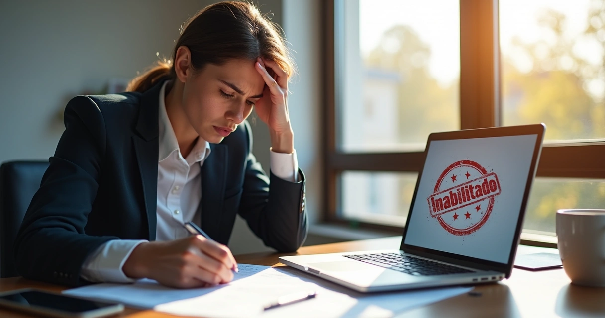Homem mostrando preocupação diante de documentos de licitação