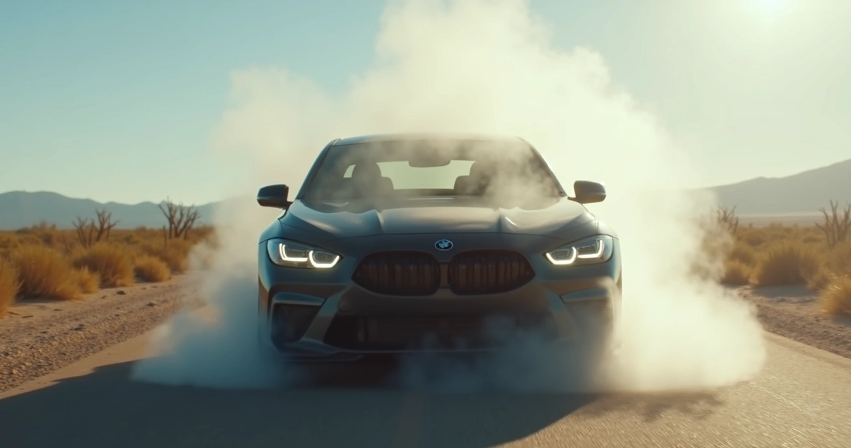 Vapor saindo debaixo do capô do carro estacionado em uma estrada deserta