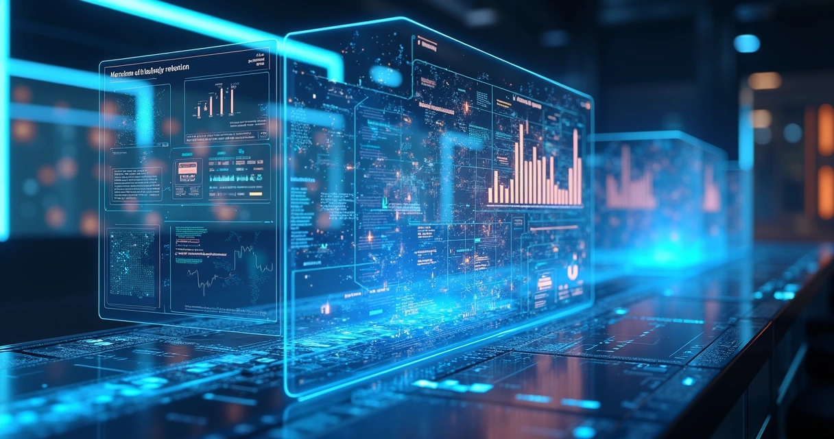 Interface digital mostrando motor de busca de anúncios com gráficos e dados em tempo real 
